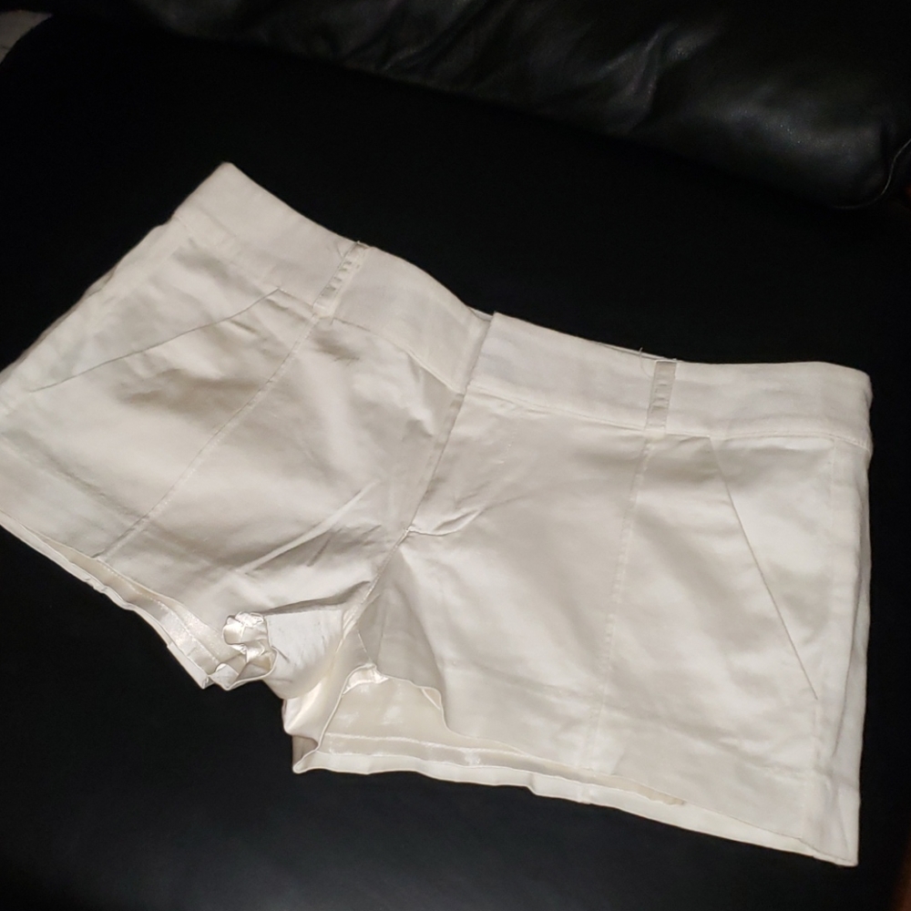 Bebe white satin shorts